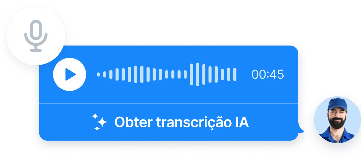 Imagem mostrando transcrição por IA de uma conversa no aplicativo MaintainX