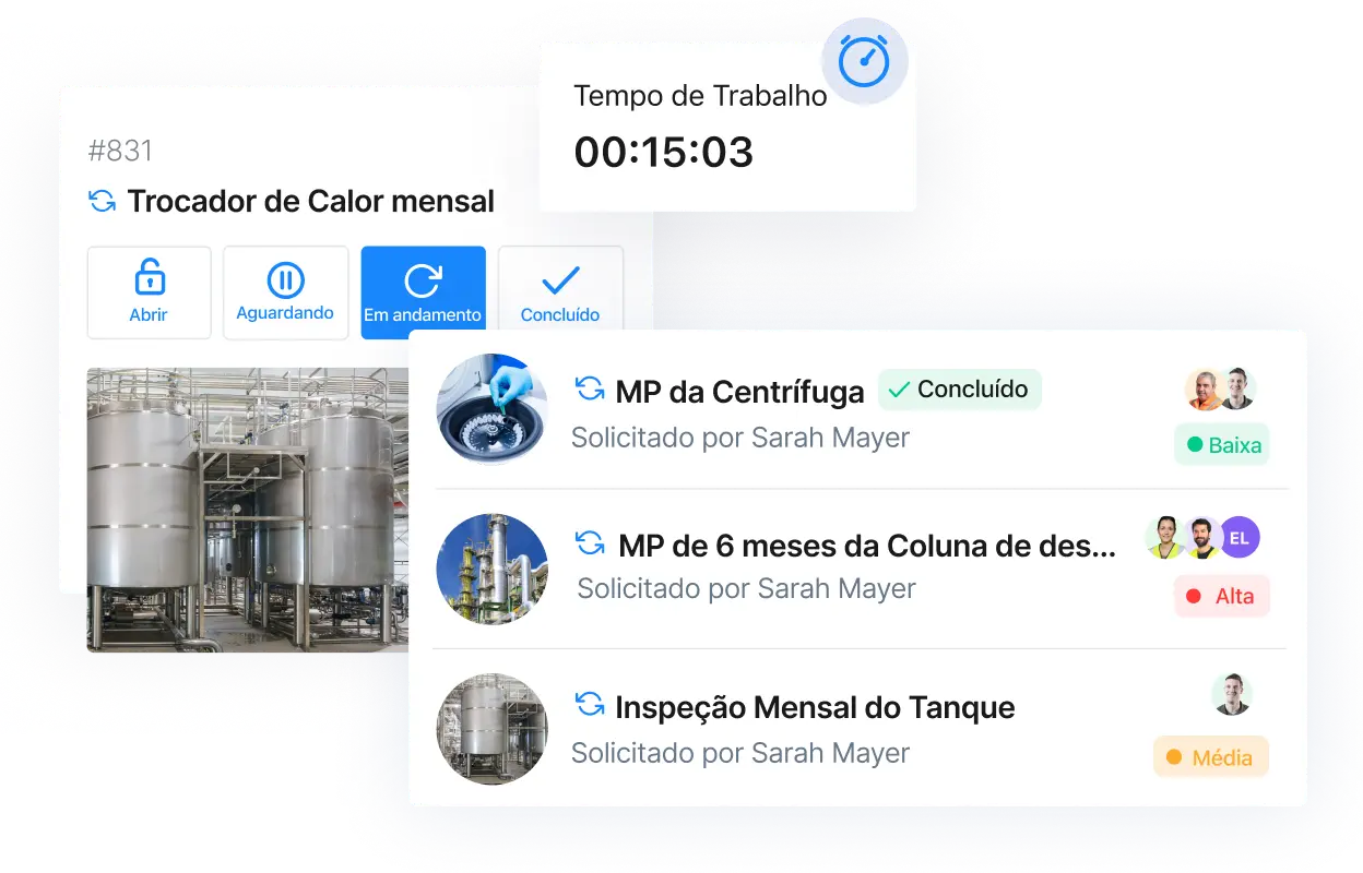 Aplicativo MaintainX mostra o status das solicitações de ordem de serviço