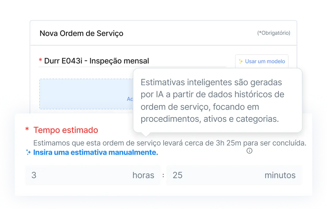 As estimativas de tempo inteligente no aplicativo MaintainX são geradas por IA com base em dados históricos de ordens de serviço