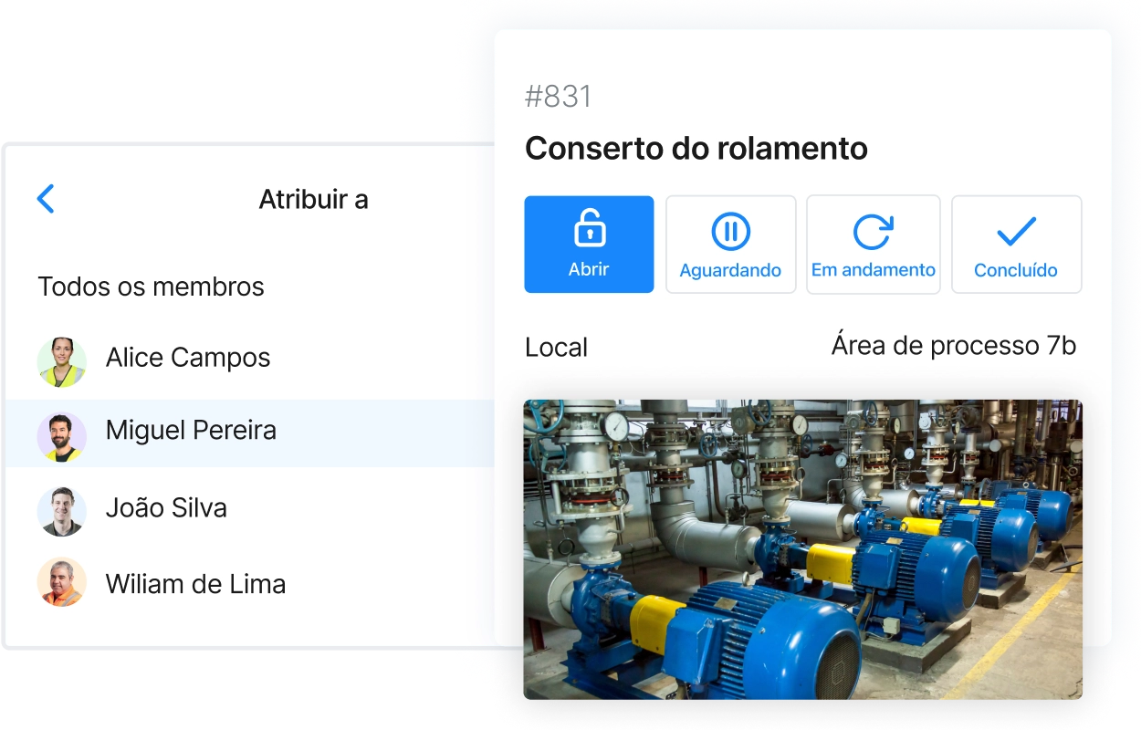 O MaintainX ajuda os fabricantes de produtos químicos a responder rapidamente e manter ingredientes sensíveis em condições seguras de armazenamento, atribuindo trabalho rapidamente e monitorando em tempo real.