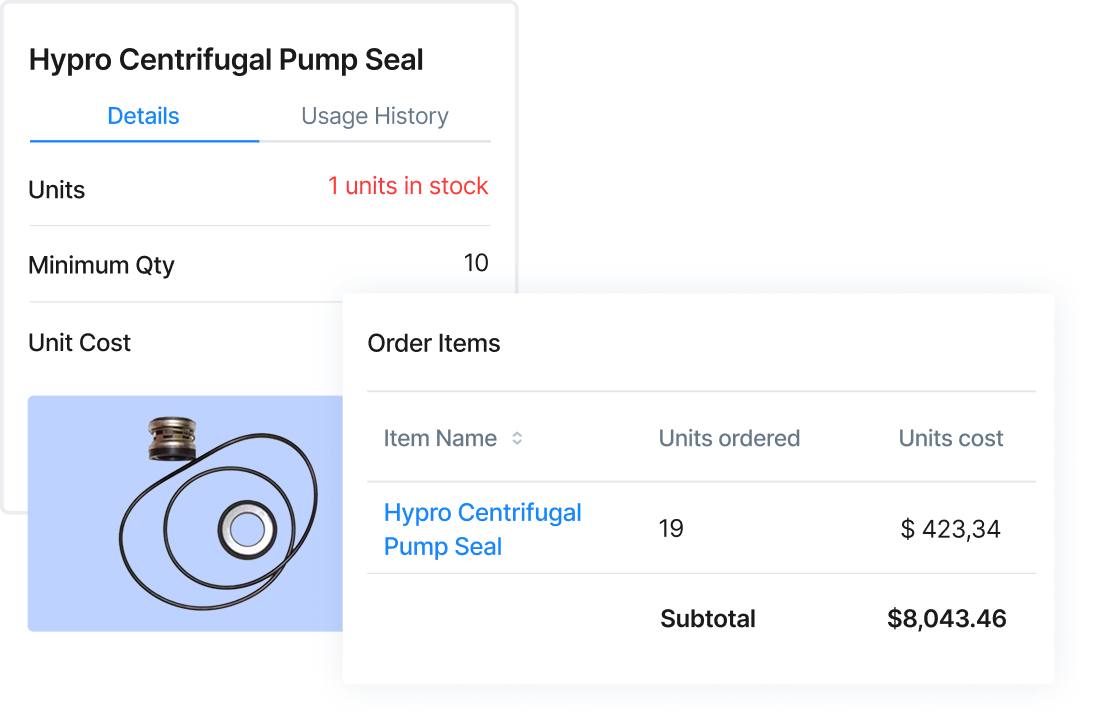 Product details and order summary for Hypro Centrifugal Pump Seal with image of seal parts.