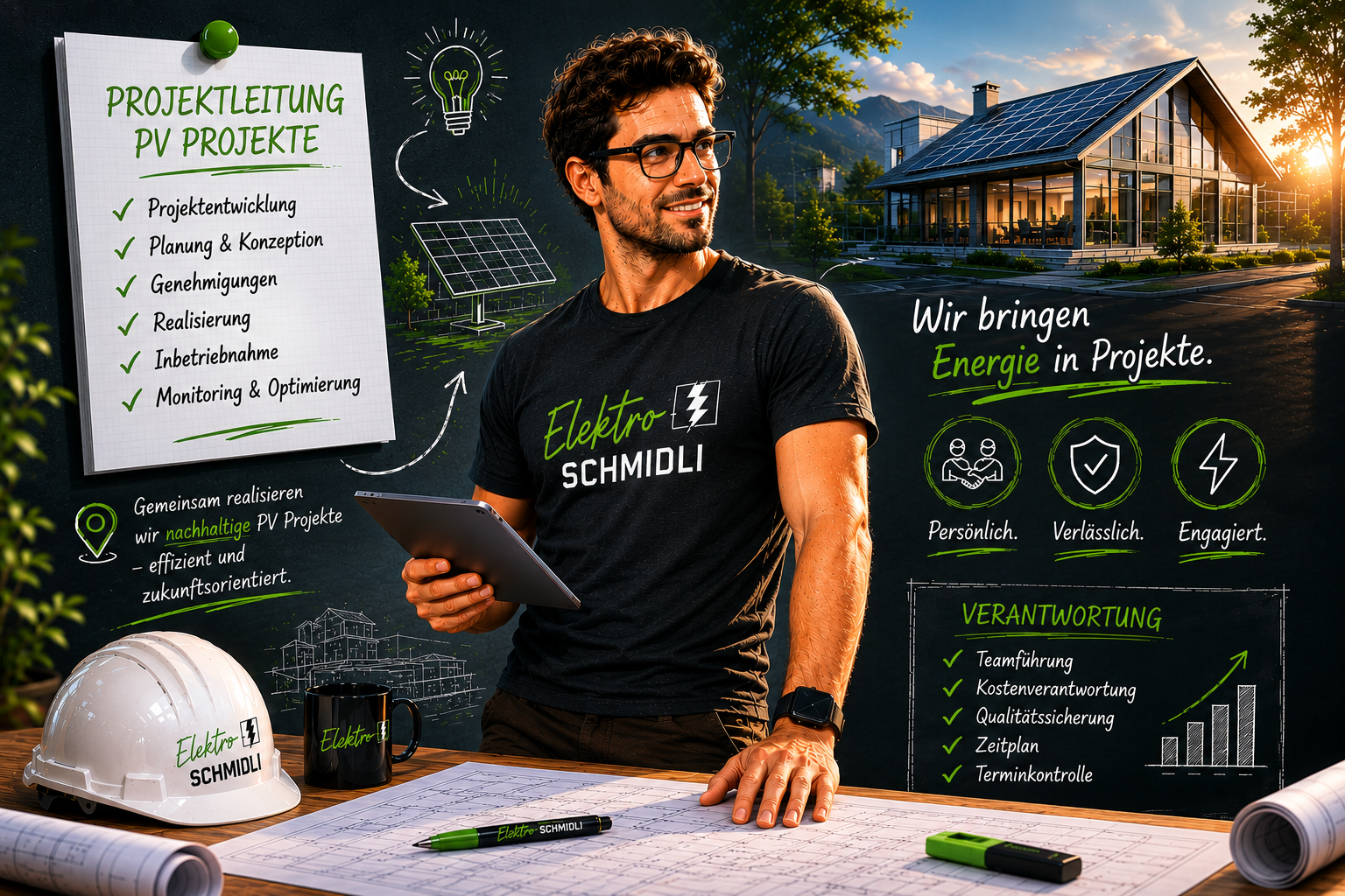 Erfahrener Projektleiter Photovoltaik bei Elektro Schmidli plant und koordiniert moderne PV-Projekte