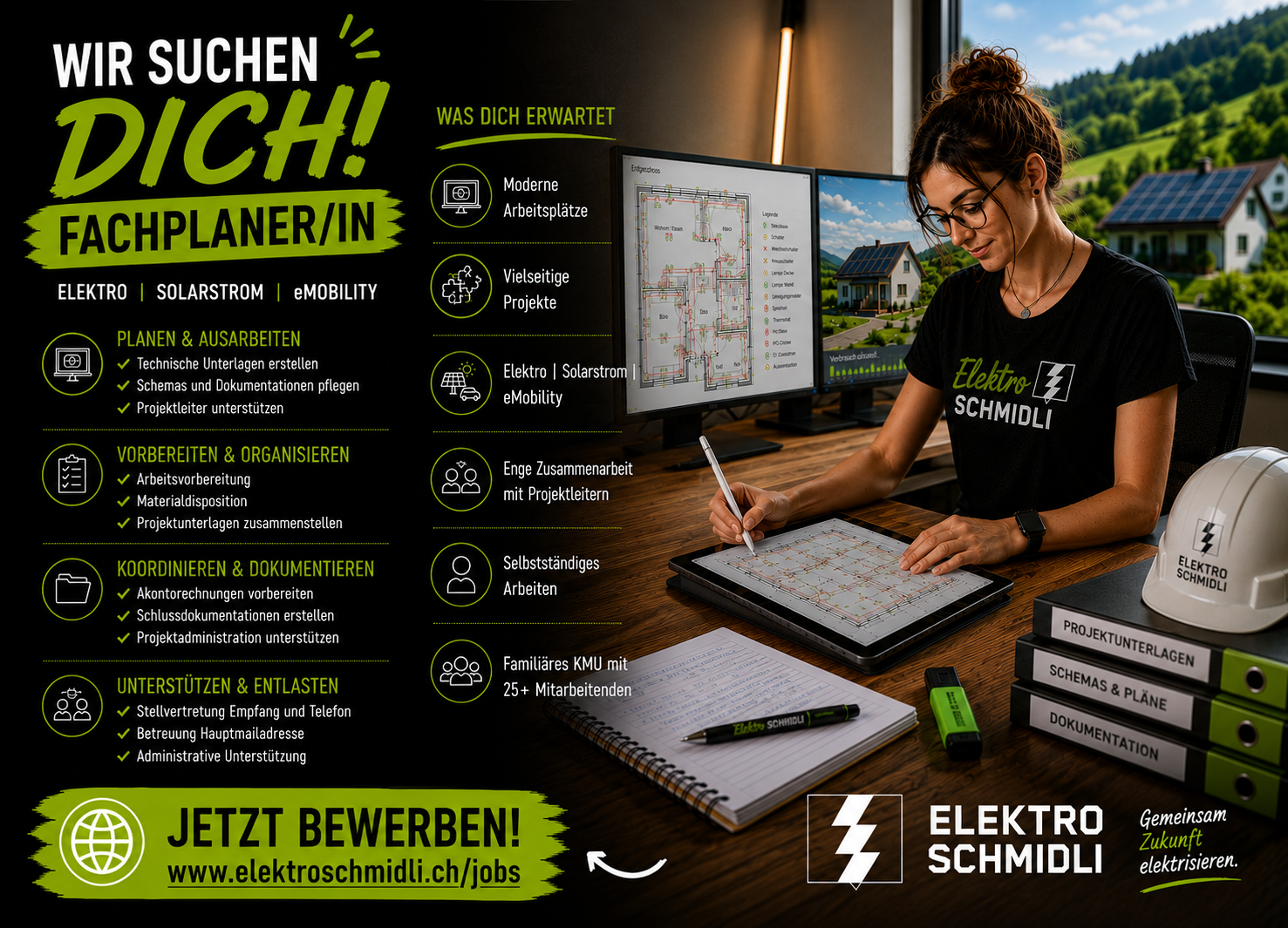 Fachplaner/in gesucht: Planung und Projektunterstützung für Elektro-, Solarstrom- und eMobility-Projekte bei Elektro Schmidli.
