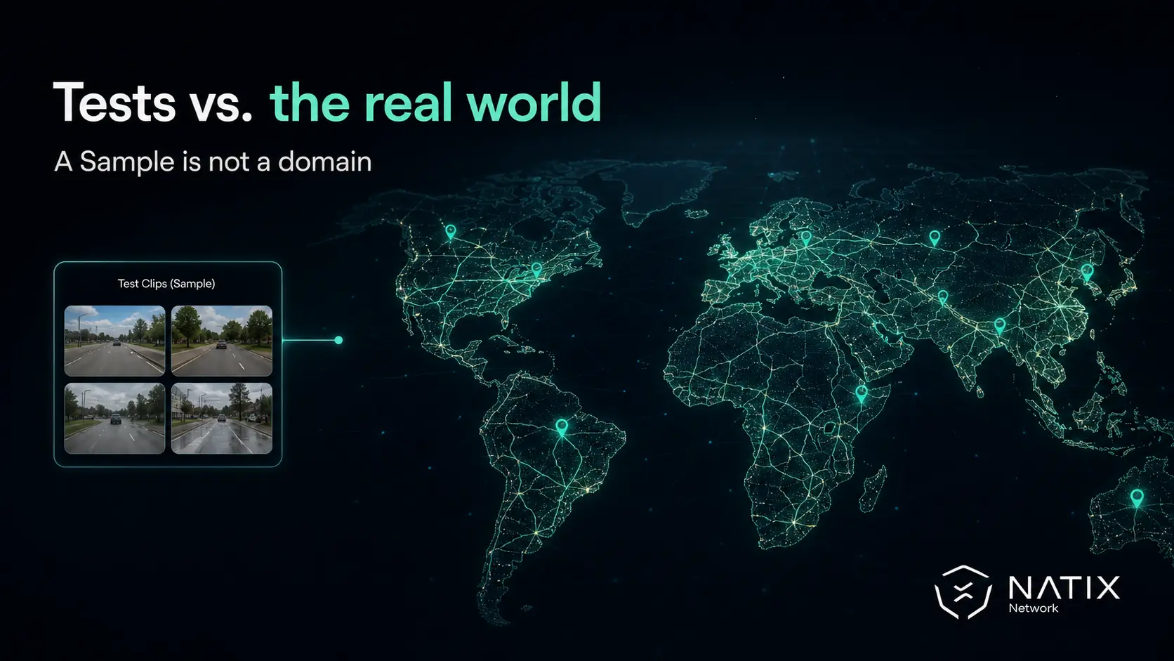Footage of real-world driving showing a sample from NATIX database next to a bigger world map