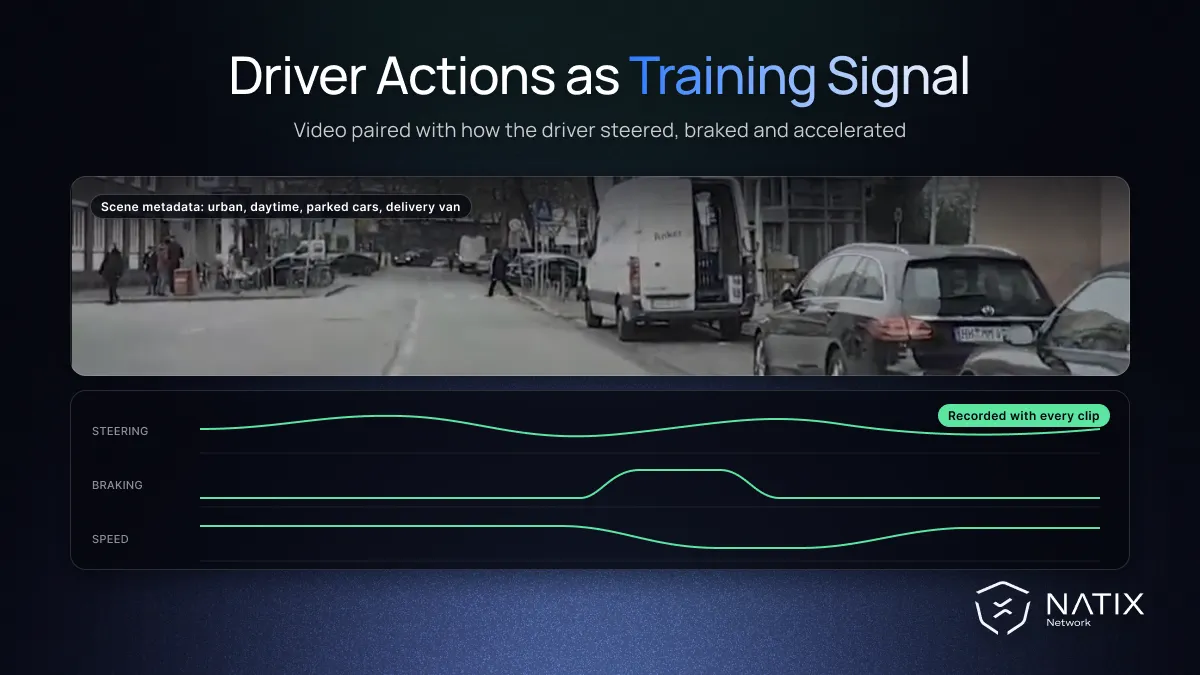 Real NATIX Tesla footage with steering, braking and speed signals recorded alongside