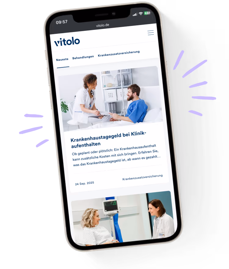 Smartphone mit geöffneter Webseite von vitolo zeigt einen Gesundheitsratgeber-Artikel.