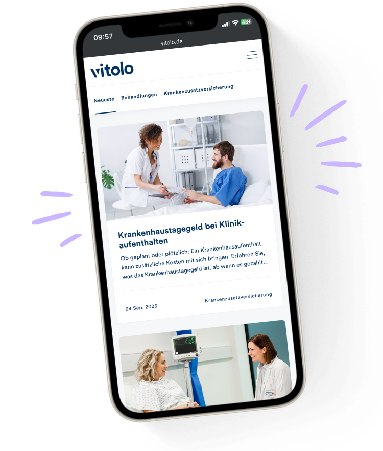 Smartphone mit geöffneter Webseite von vitolo zeigt einen Gesundheitsratgeber-Artikel.