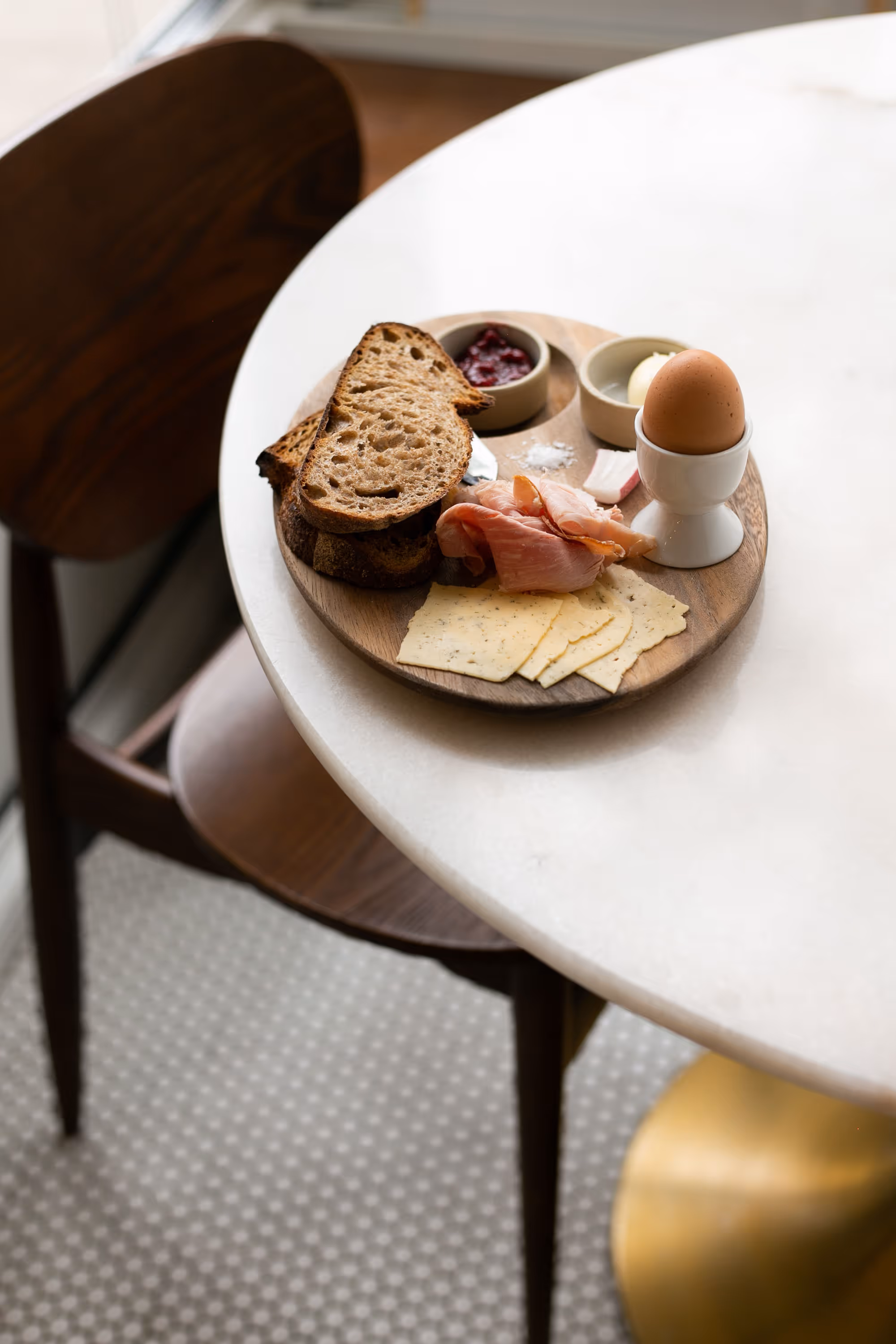 A breakfast board on a residential table. Photograph by Tessa Cooper.