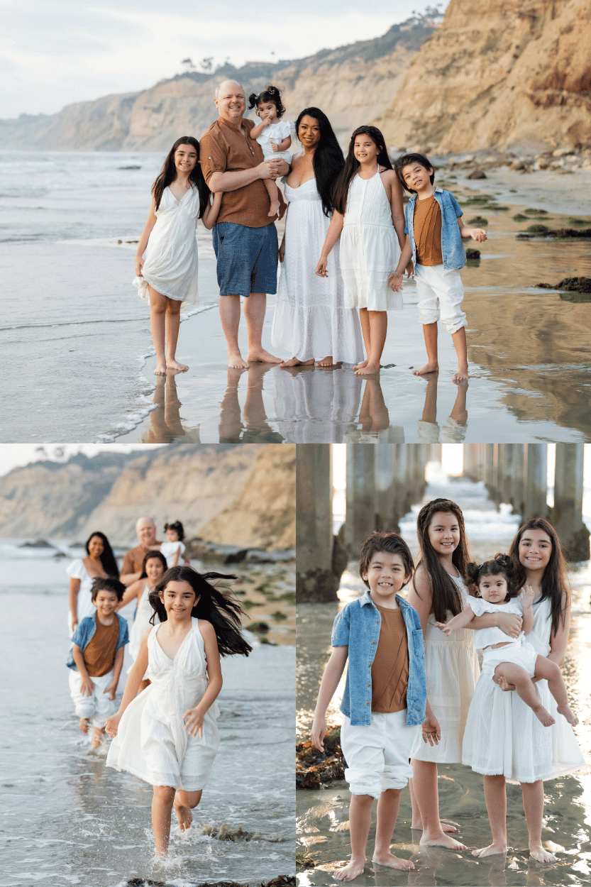 a family of 6 being photographed at La Jolla Shores