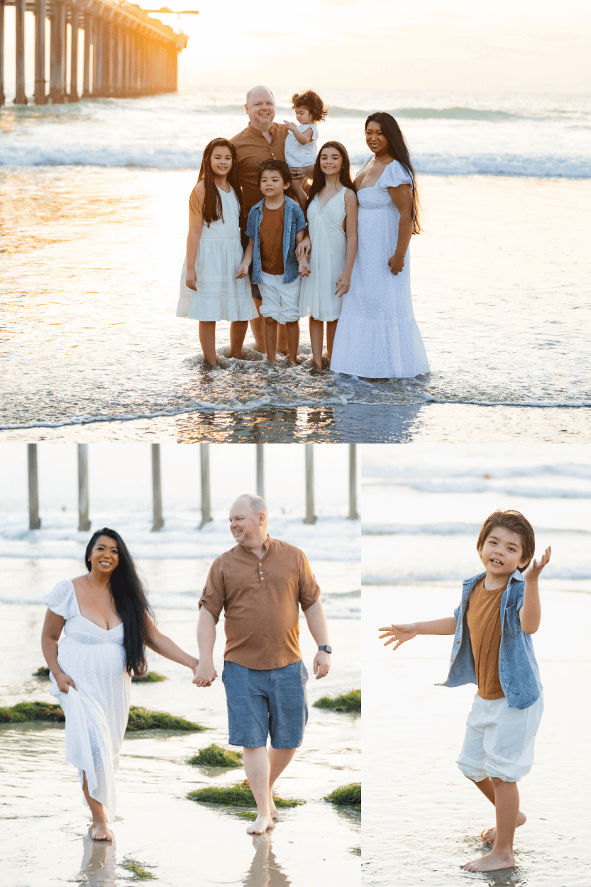 a family of 6 being photographed at La Jolla Shores