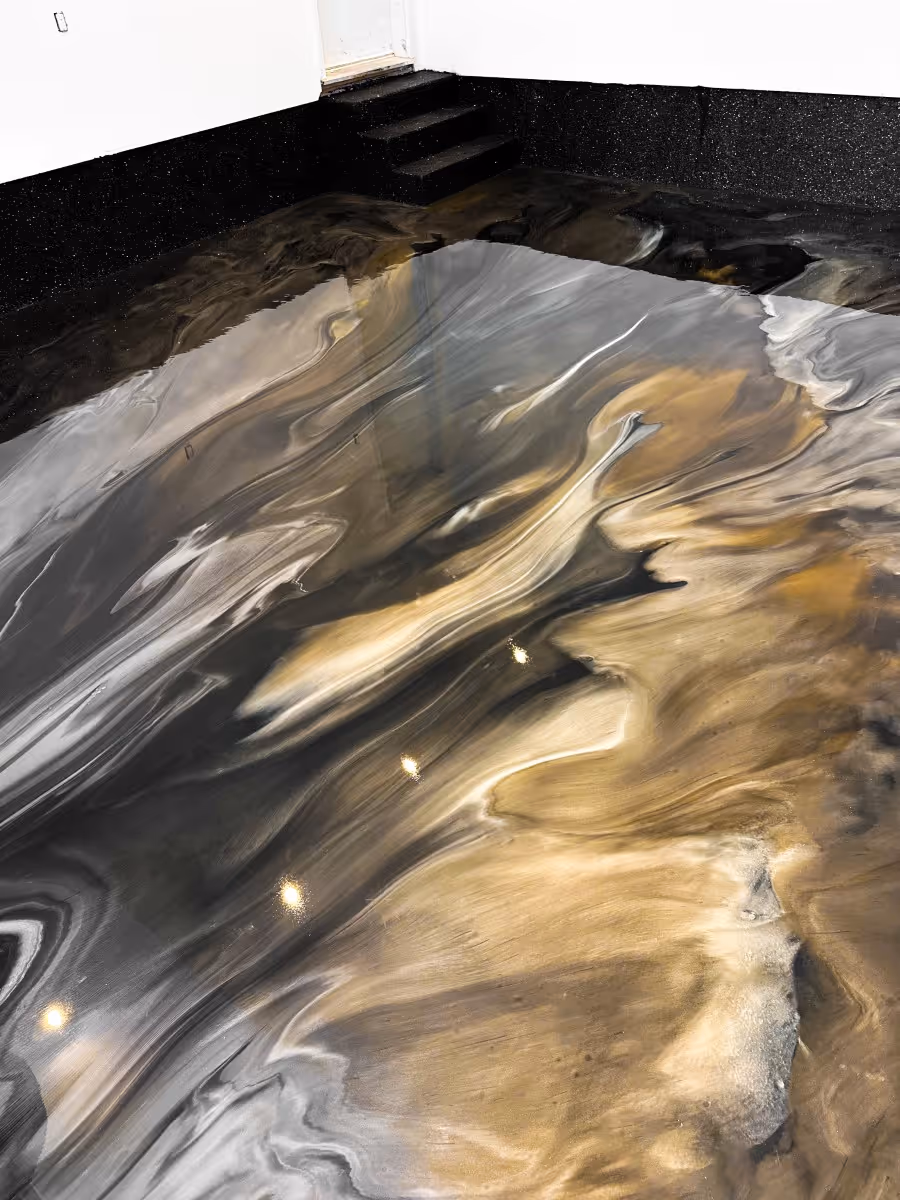 Brown black and white metallic epoxy floor coating