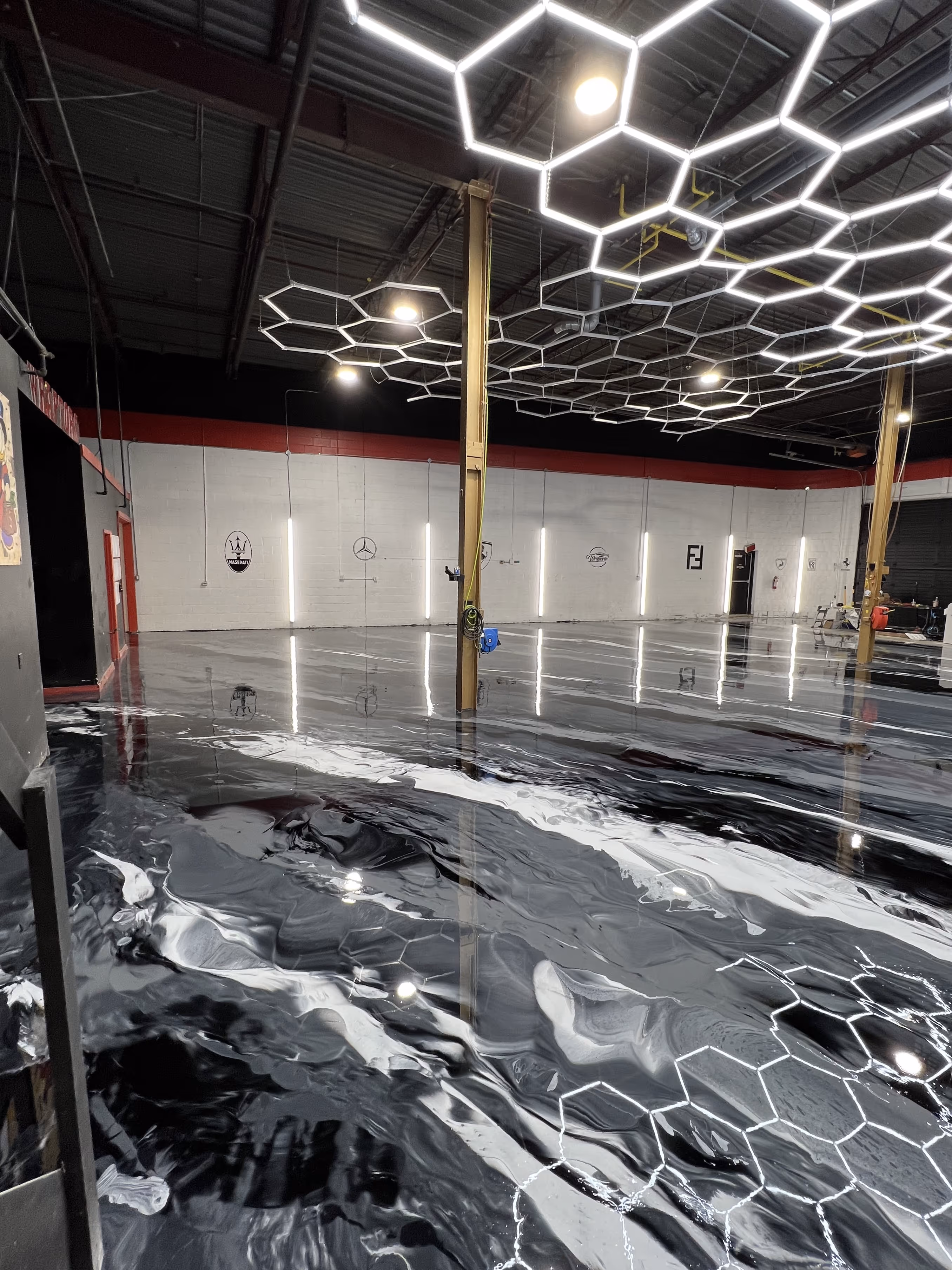 Commercial building with a metallic epoxy floor coating