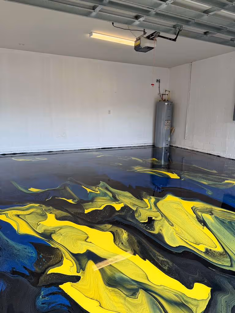 Metallic epoxy garage flooring