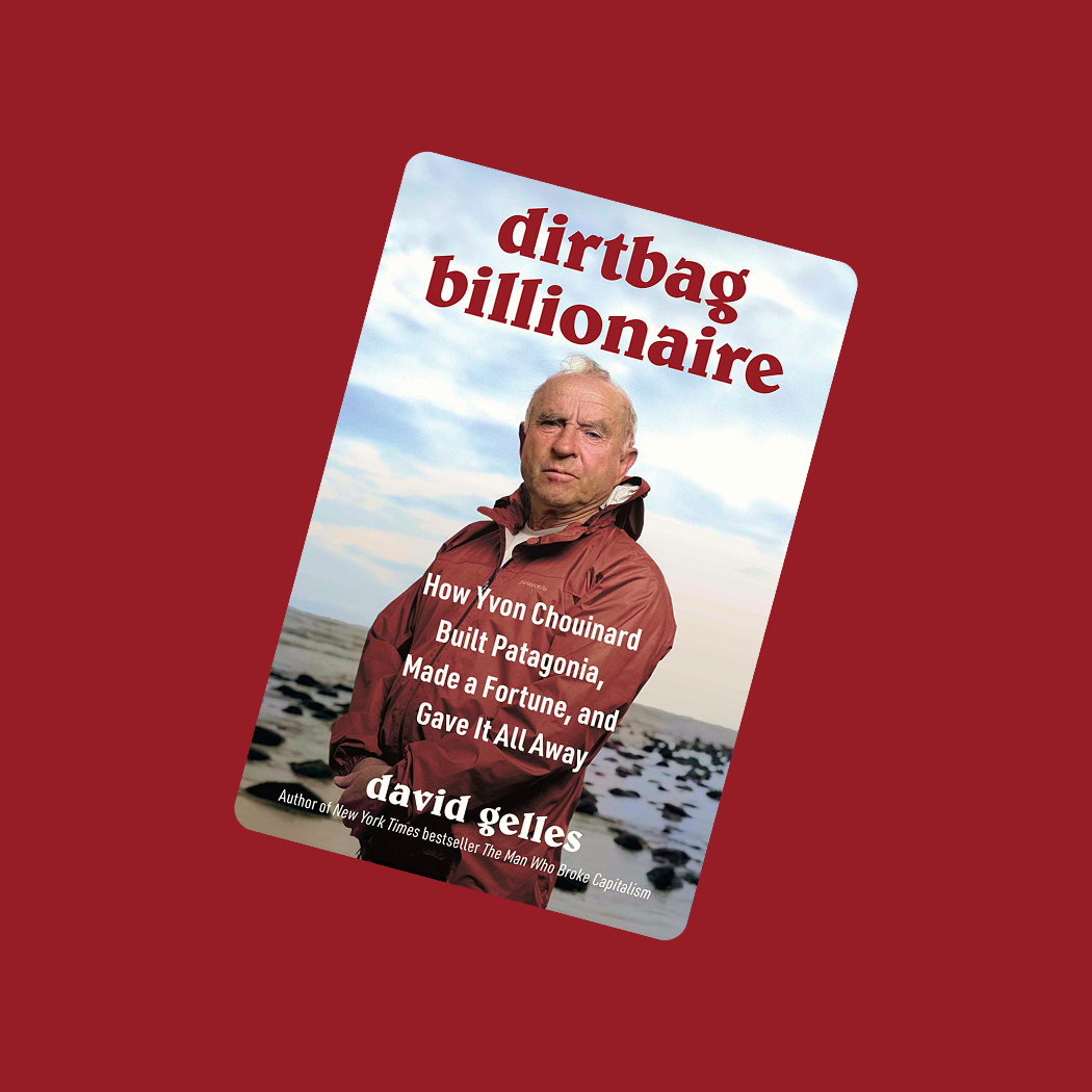 Bob Clark taking a selfie while holding the book Dirtbag Billionaire by Yvon Chouinard, symbolizing inspiration from Patagonia’s sustainable leadership and its relevance to the construction industry.