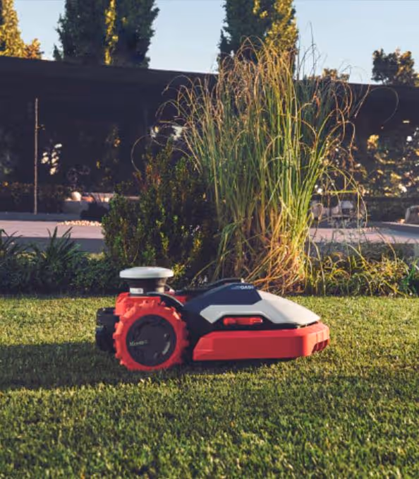 A autonomous mower cutting grass.