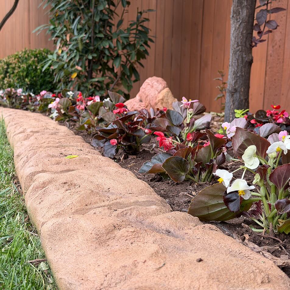 A house with trimmed bushes and fresh brown mulch