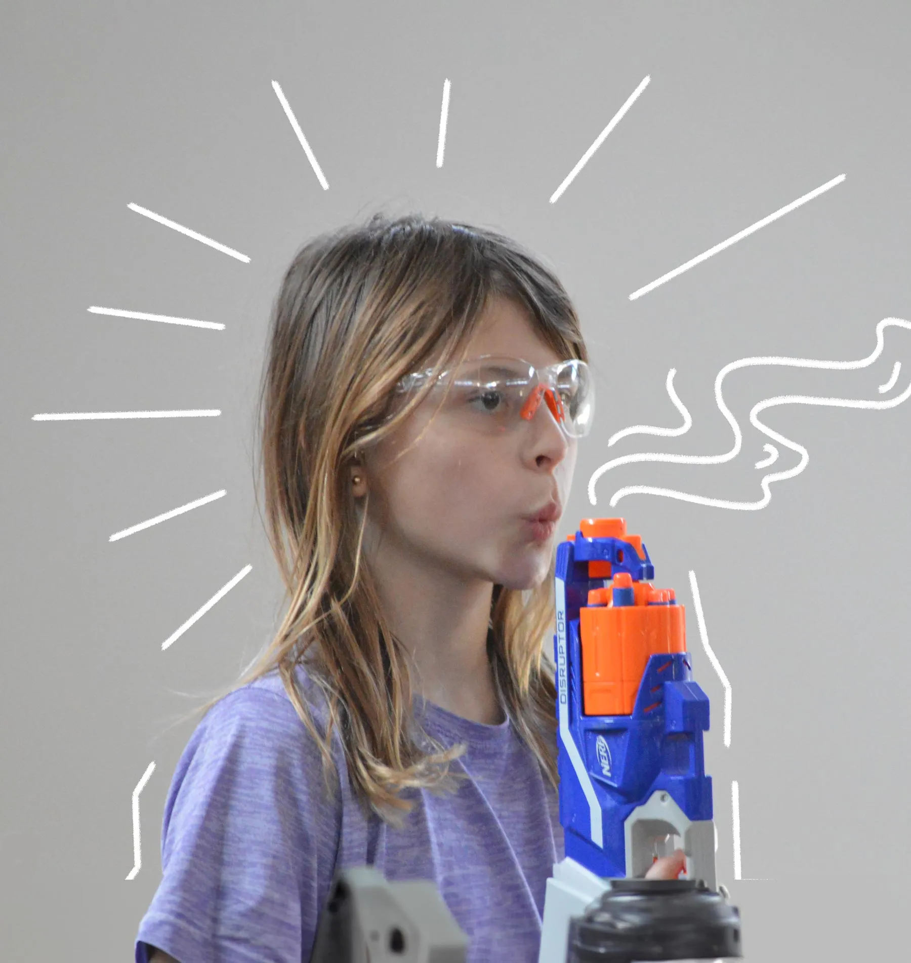 Girl play Nerf ops game