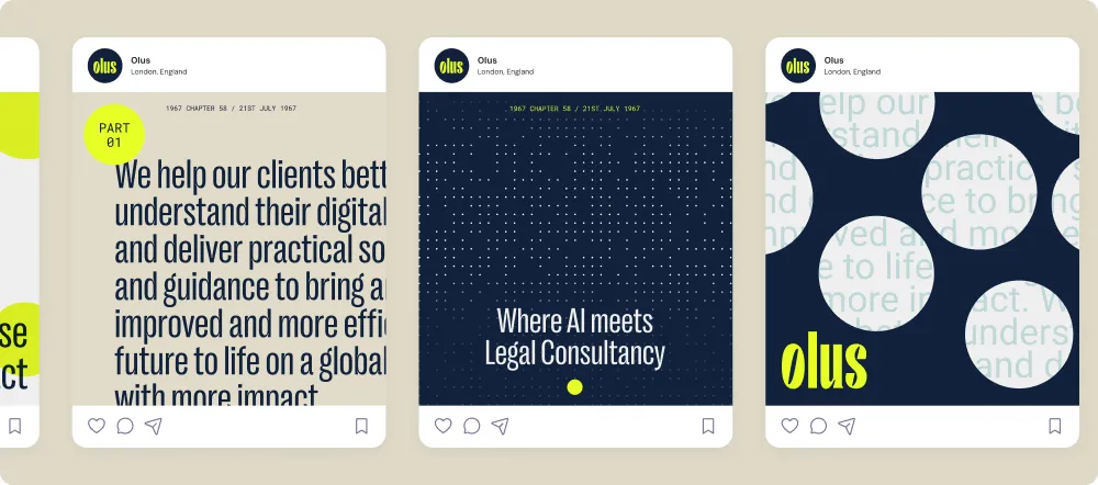 Social media mock ups of digital product design and development for Olus