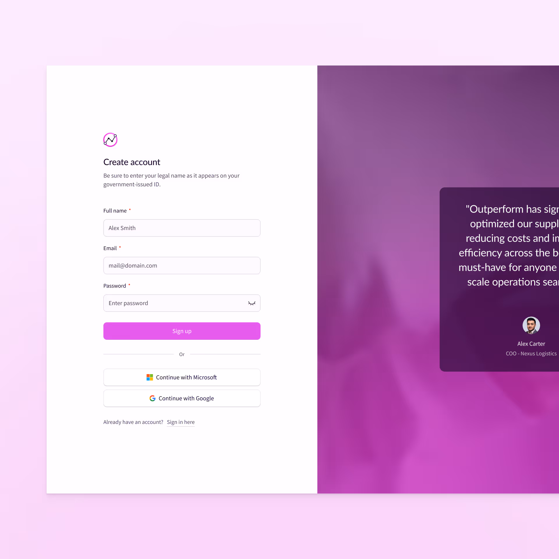 Start-up, Outperforms UX/UI designs for their sign up process