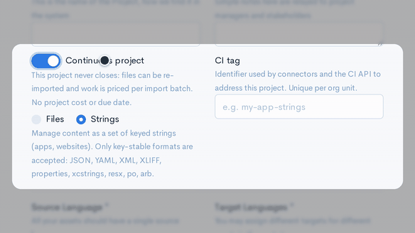 Continuous project options for Files and Strings