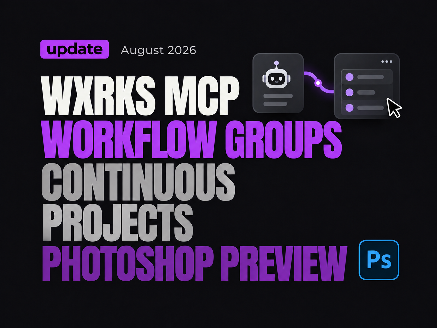 August 2026 product update: wxrks MCP, Workflow Groups, Continuous Projects and Photoshop Preview