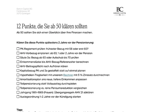 Vorschau der Checkliste Pensionierung