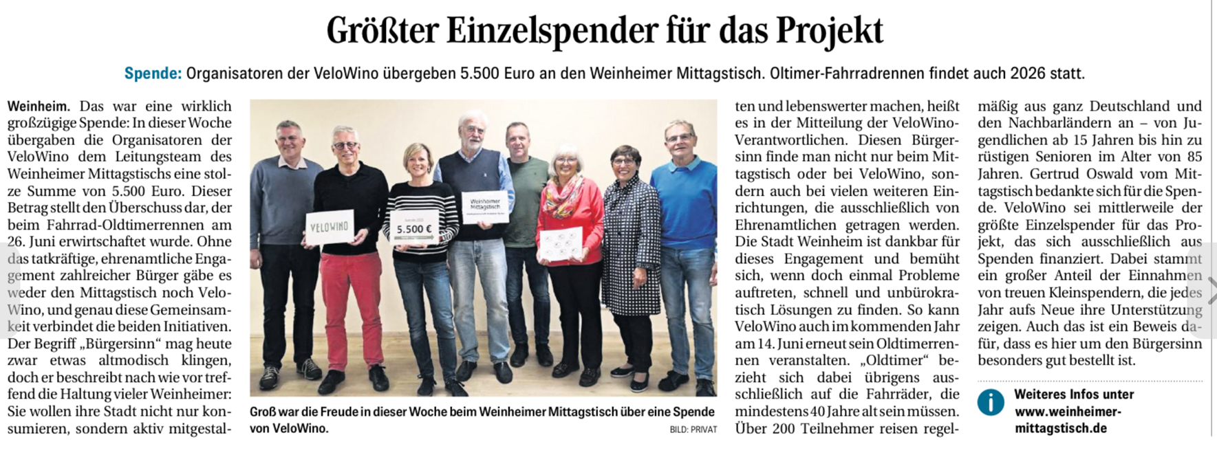 Weinheimer Mittagstisch Zeitungsartikel Weinheimer Nachrichten