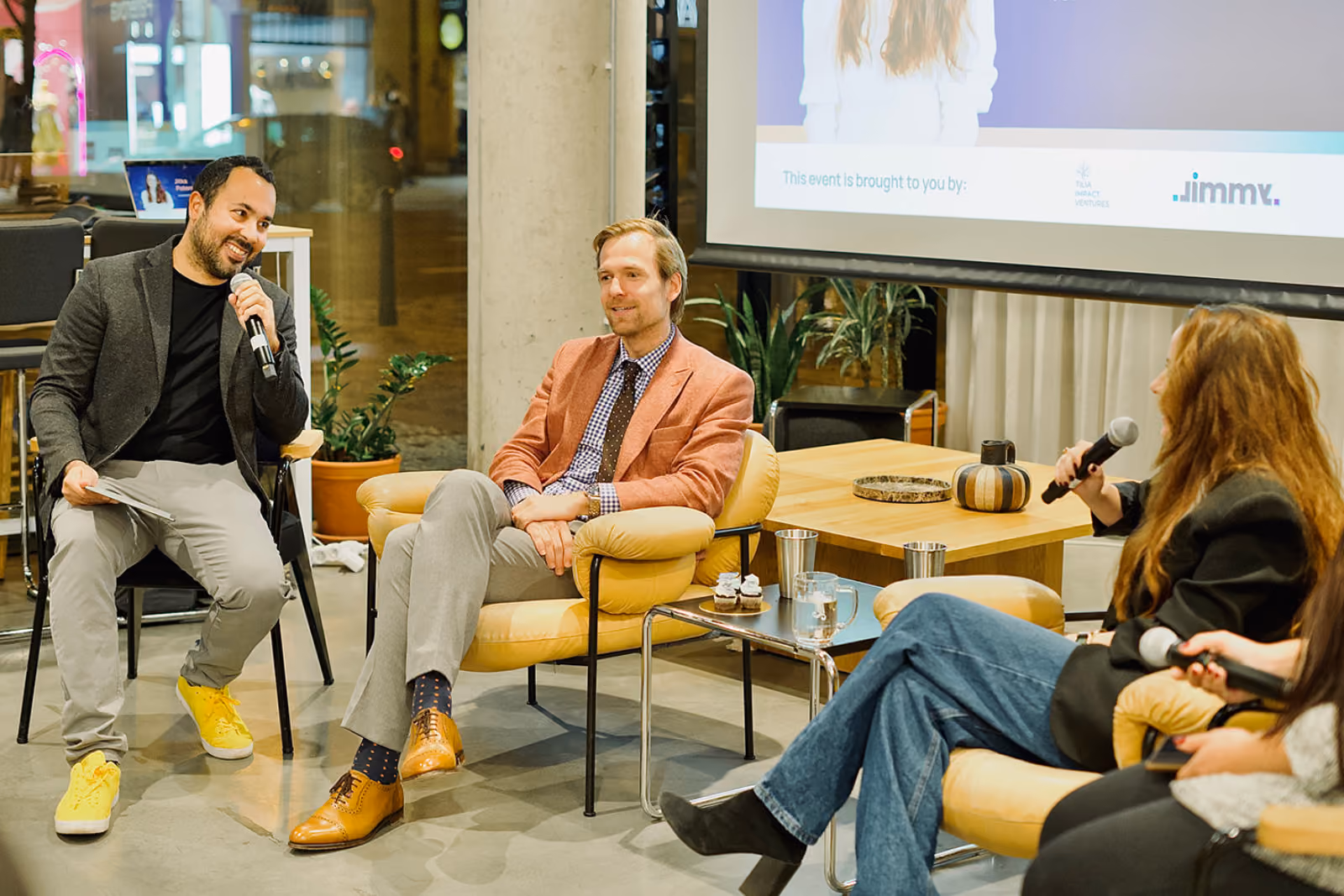 Ricardo Monagas moderating the Impact Night panel with Jitka Paterová from Eterny and Vít Kučera from Endors