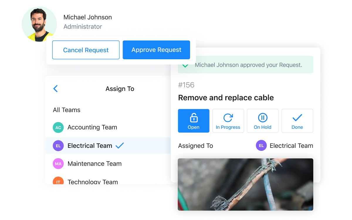 Screenshot of MaintainX application showing new work order status and assignment