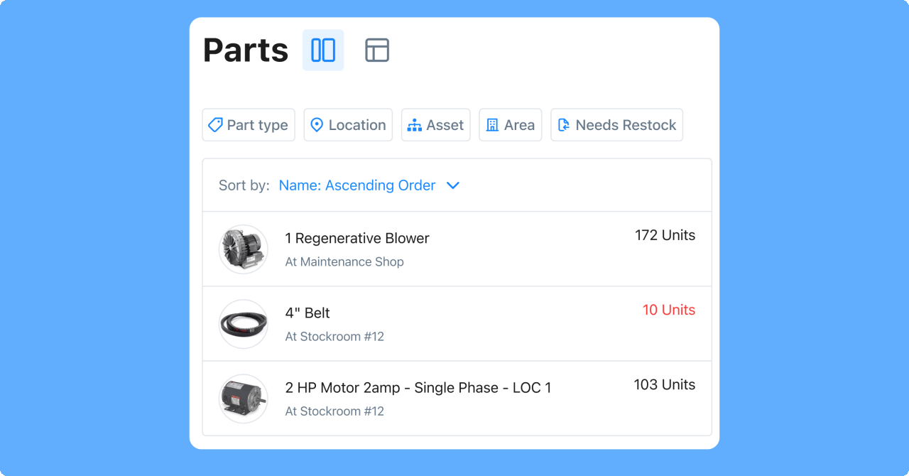 Digitally manage parts inventory with MaintainX CMMS.