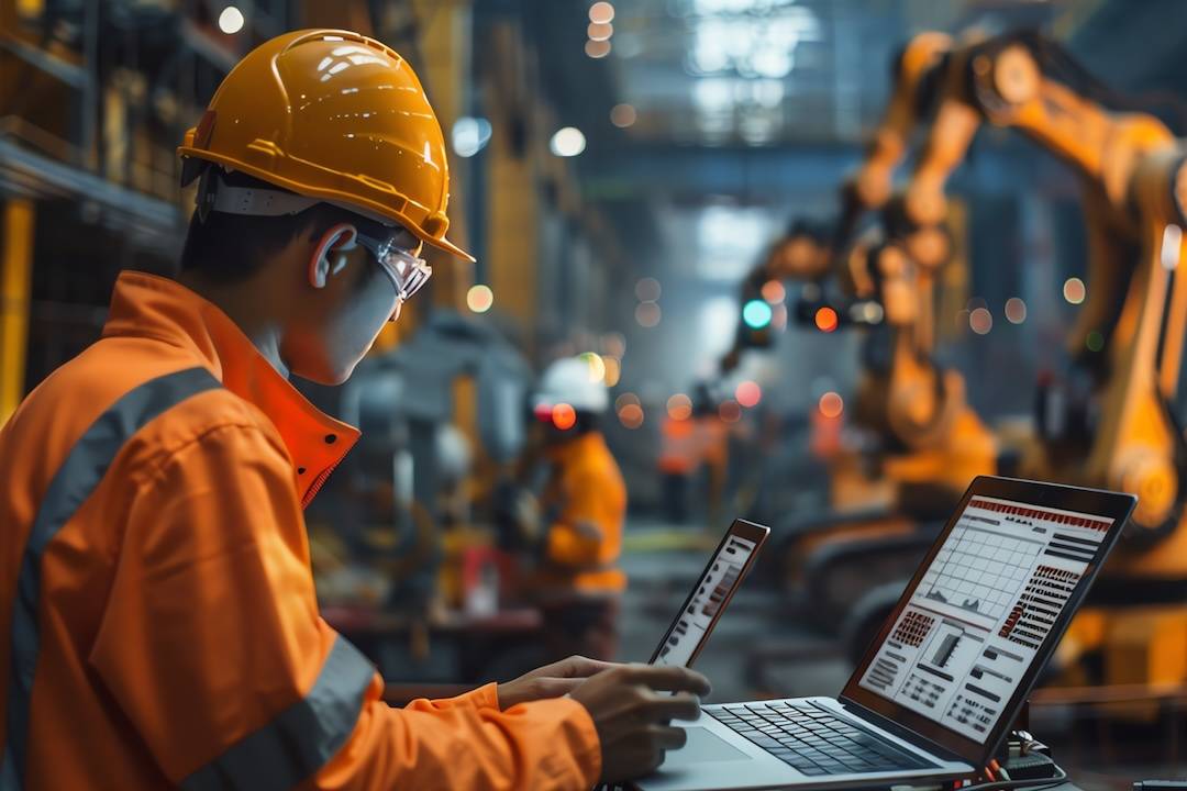 An engineer using AI in an industrial maintenance setting