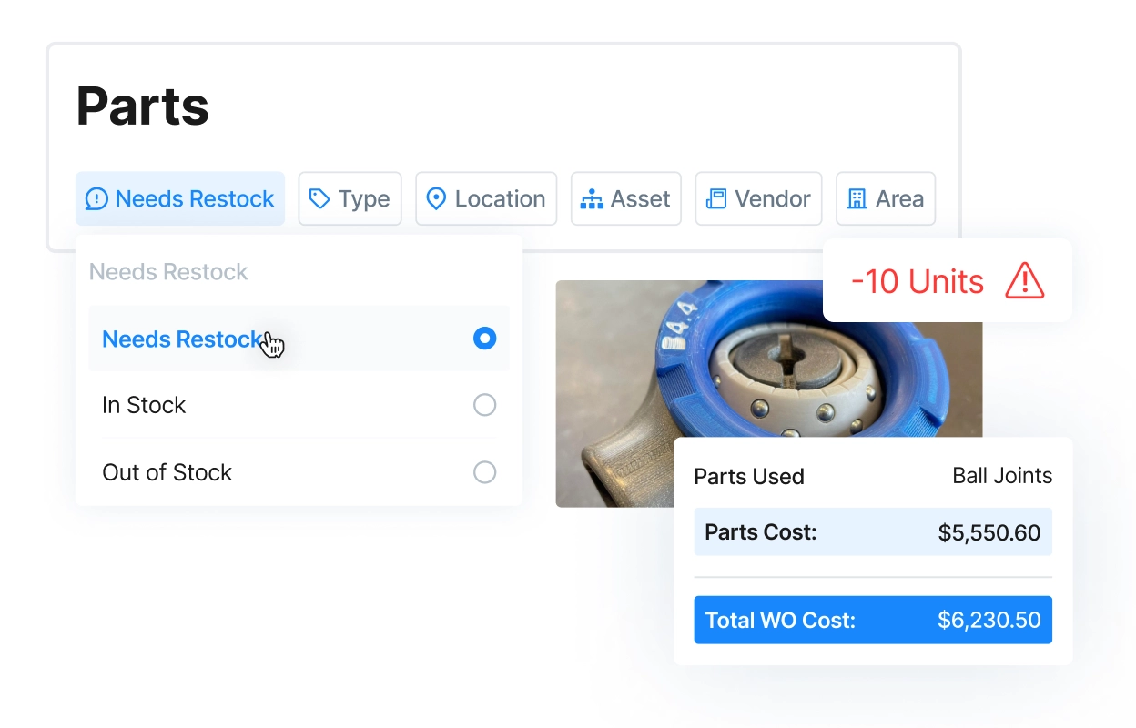 Do digital parts inventory with a mobile CMMS.