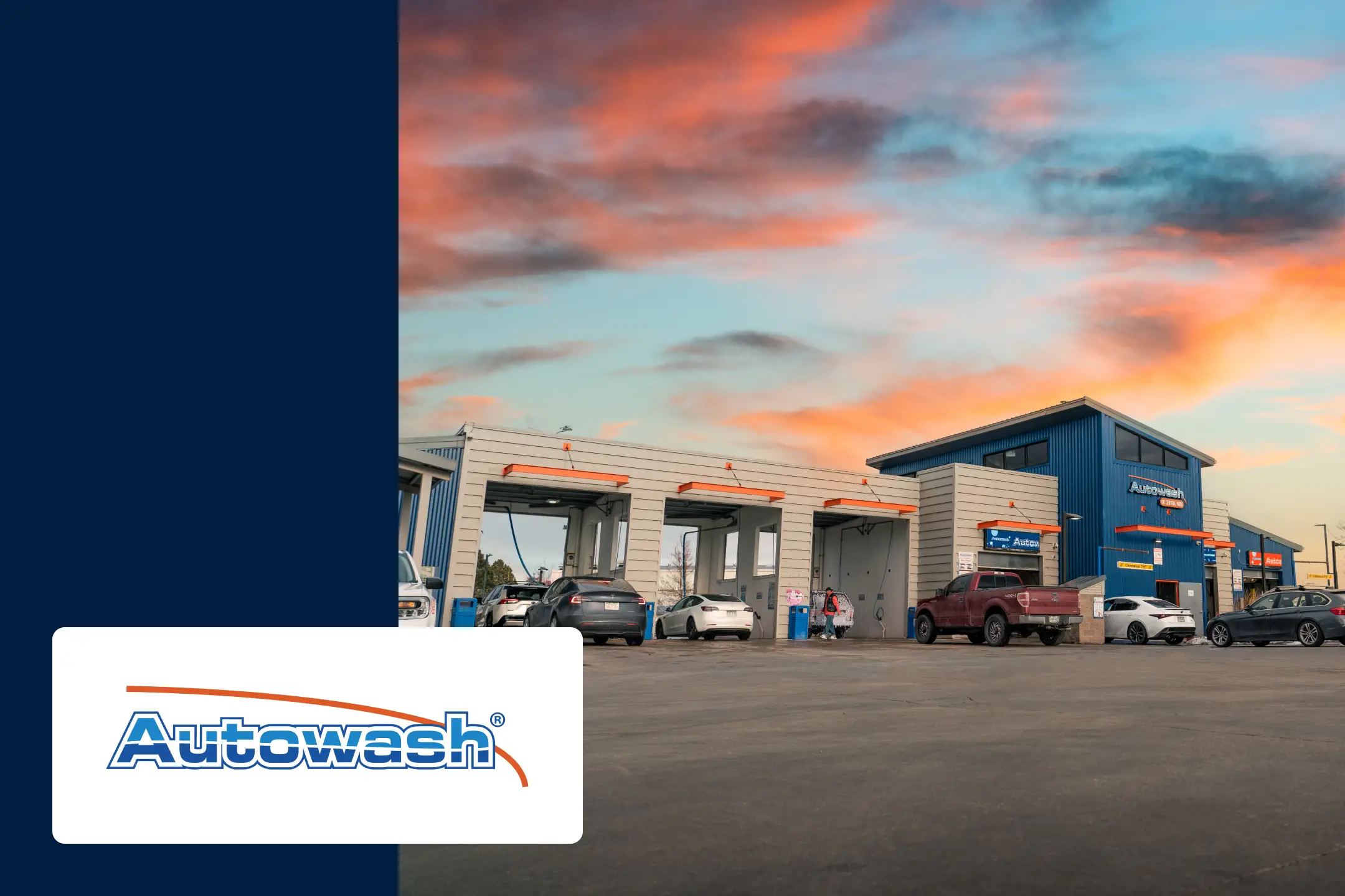 Autowash car wash location at sunset
