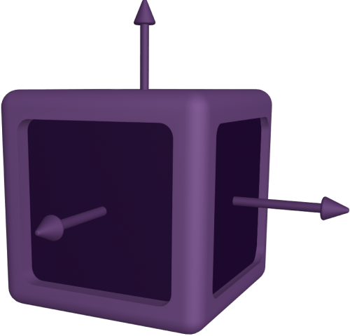Purple 3D cube with three arrows pointing along the x, y, and z axes.