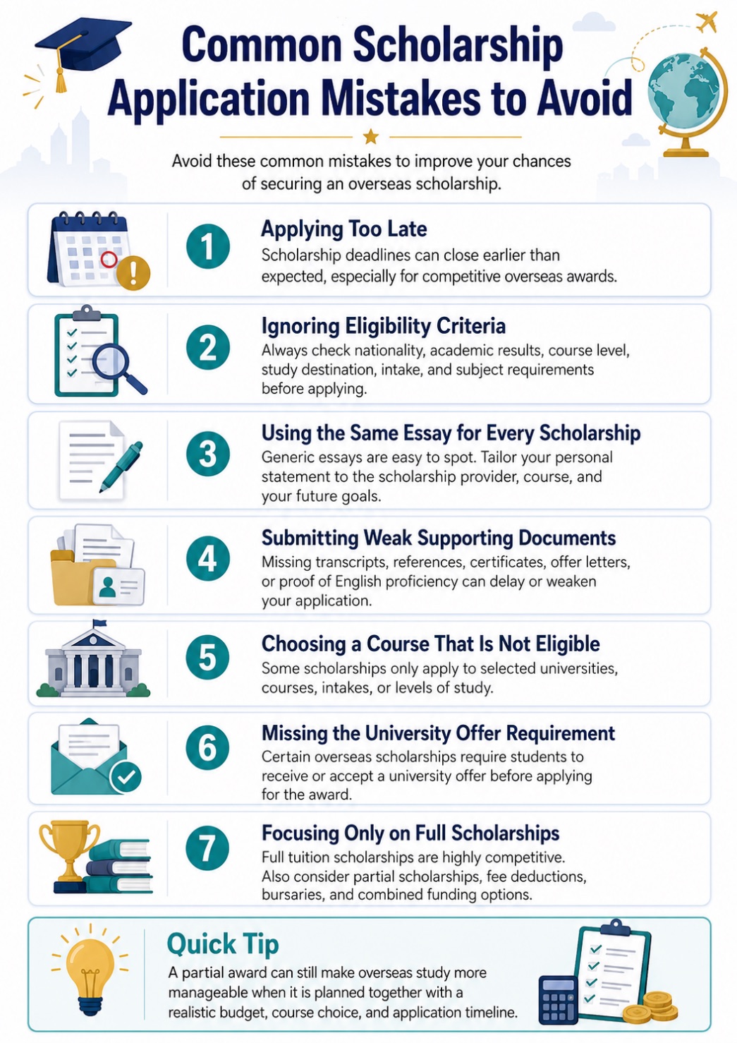 Common mistakes for applying for scholarships in Malaysia