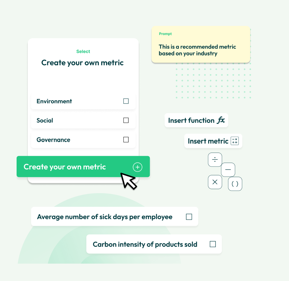 Customisable metric library using AI analysis KEY ESG feature