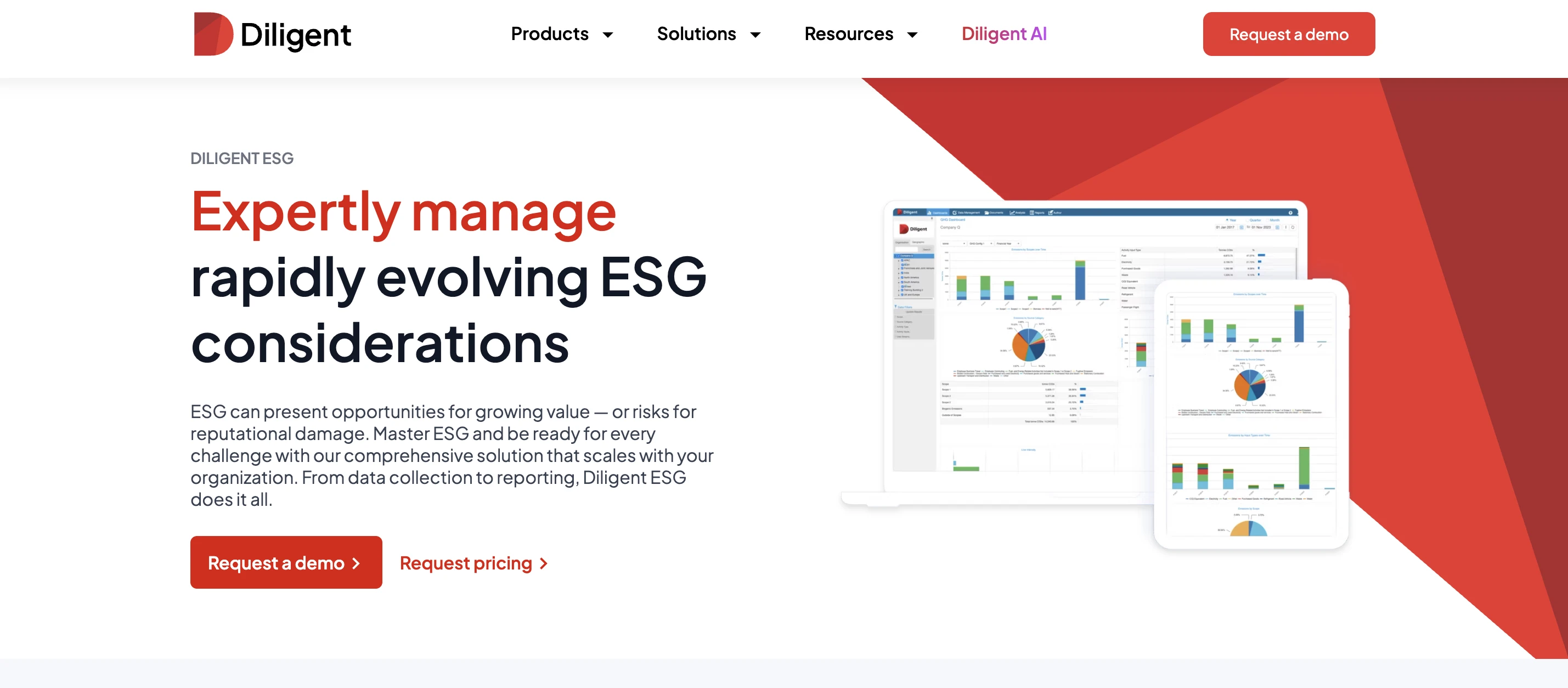 Screenshot of Diligent homepage