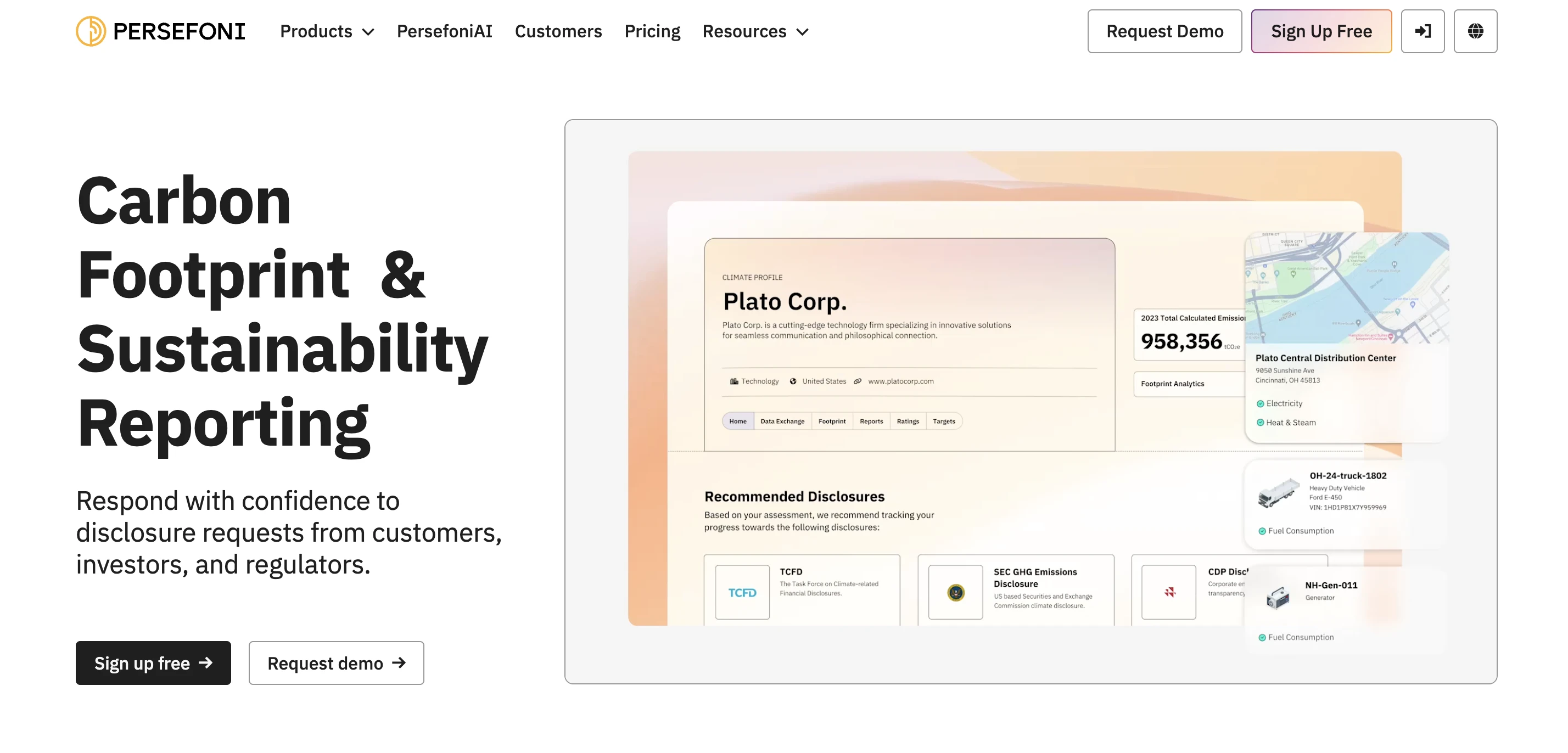 Screenshot of Persefoni homepage