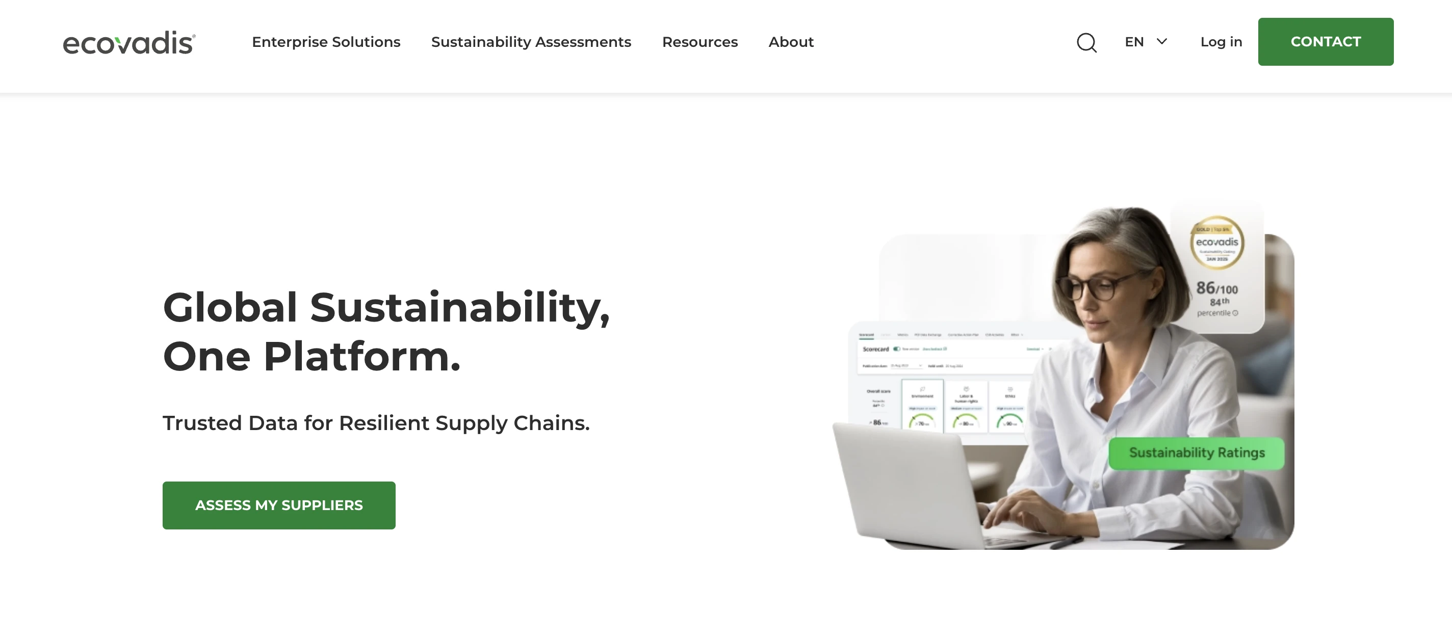 Screenshot of Ecovadis homepage