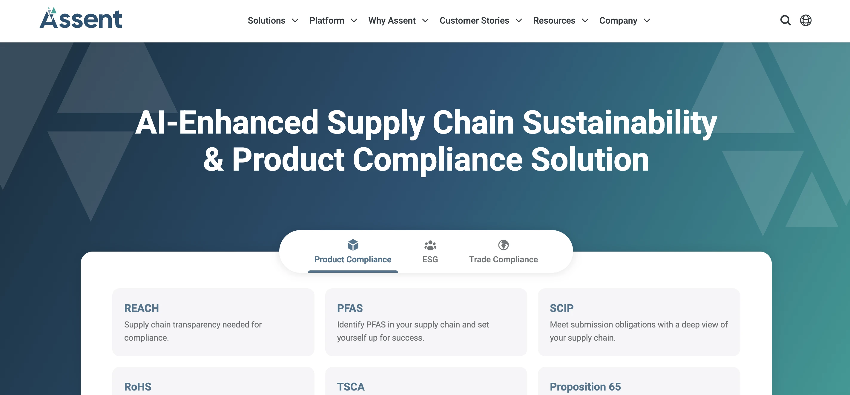 Screenshot of Assent homepage