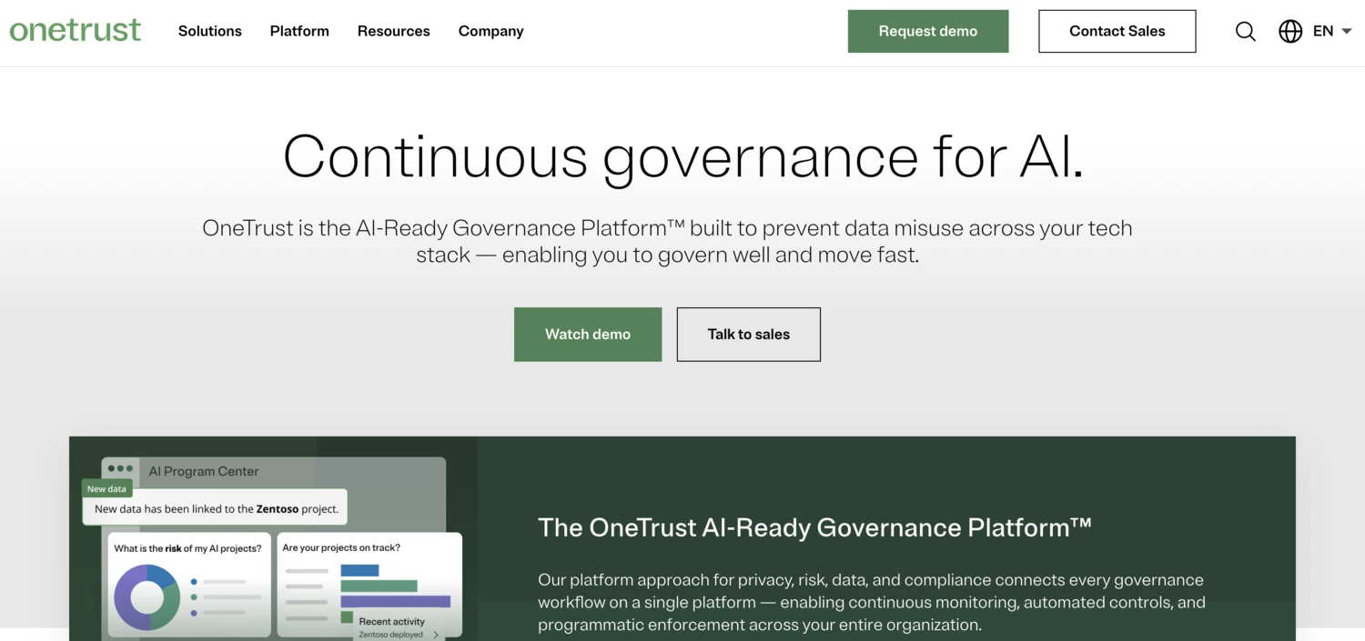 Screenshot of OneTrust ESG homepage