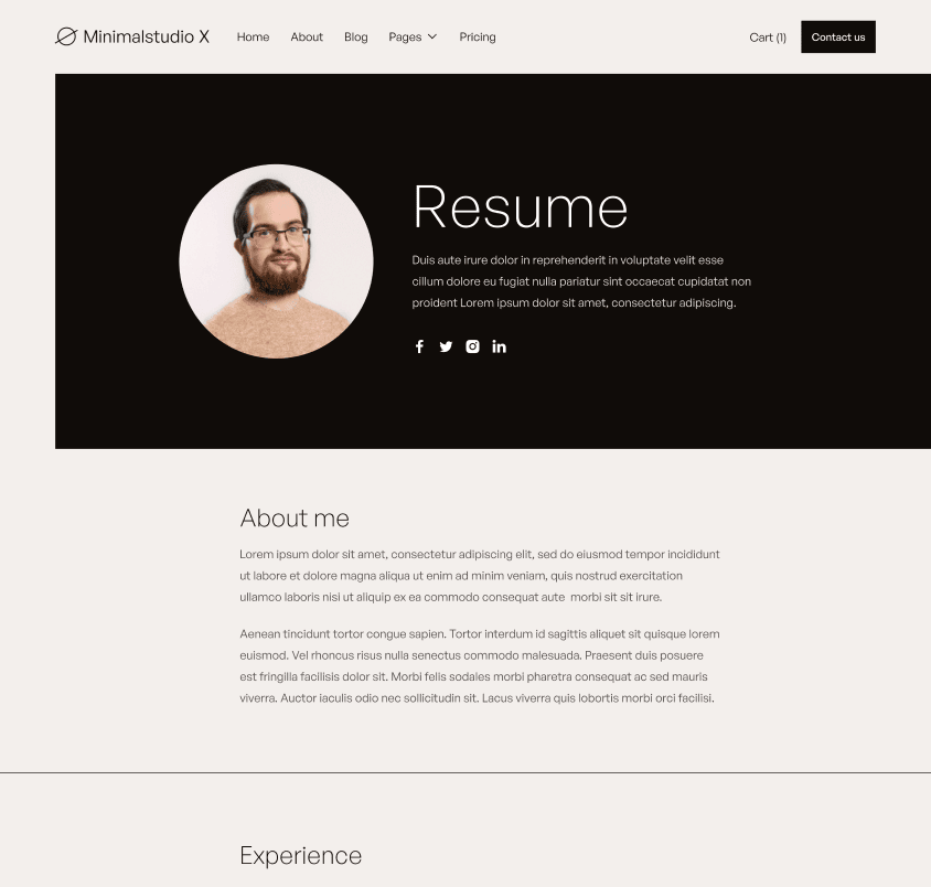 Minimalstudio X - CV Resume Page - Minimal Agency Webflow Template