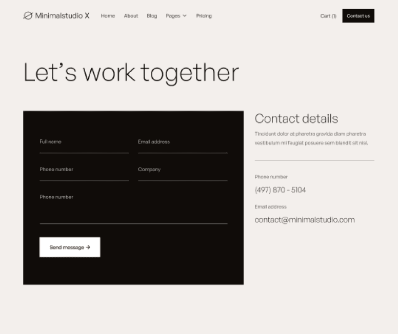 Minimalstudio X - Contact V1 Main Page - Minimal Agency Webflow Template