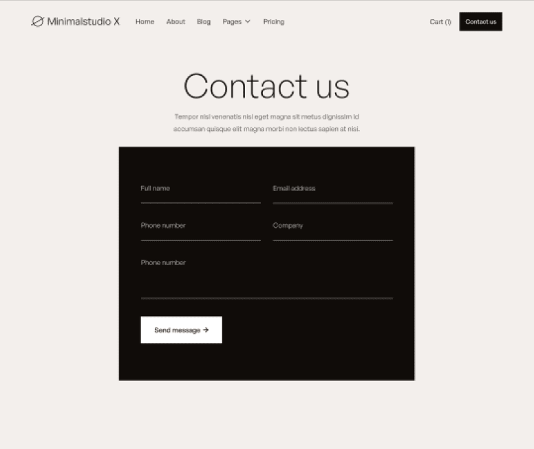 Minimalstudio X - Contact V3 Main Page - Minimal Agency Webflow Template