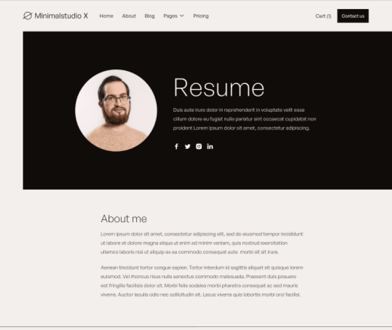 Minimalstudio X - CV Resume Main Page - Minimal Agency Webflow Template