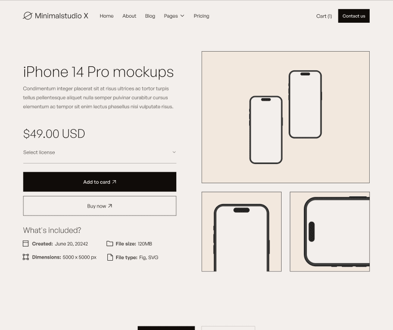Minimalstudio X - Shop Single Main Page - Minimal Agency Webflow Template