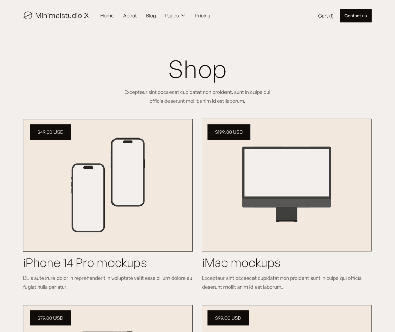 Minimalstudio X - Shop Main Page - Minimal Agency Webflow Template