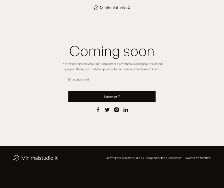 Minimalstudio X - Coming Soon Utility Page - Minimal Agency Webflow Template