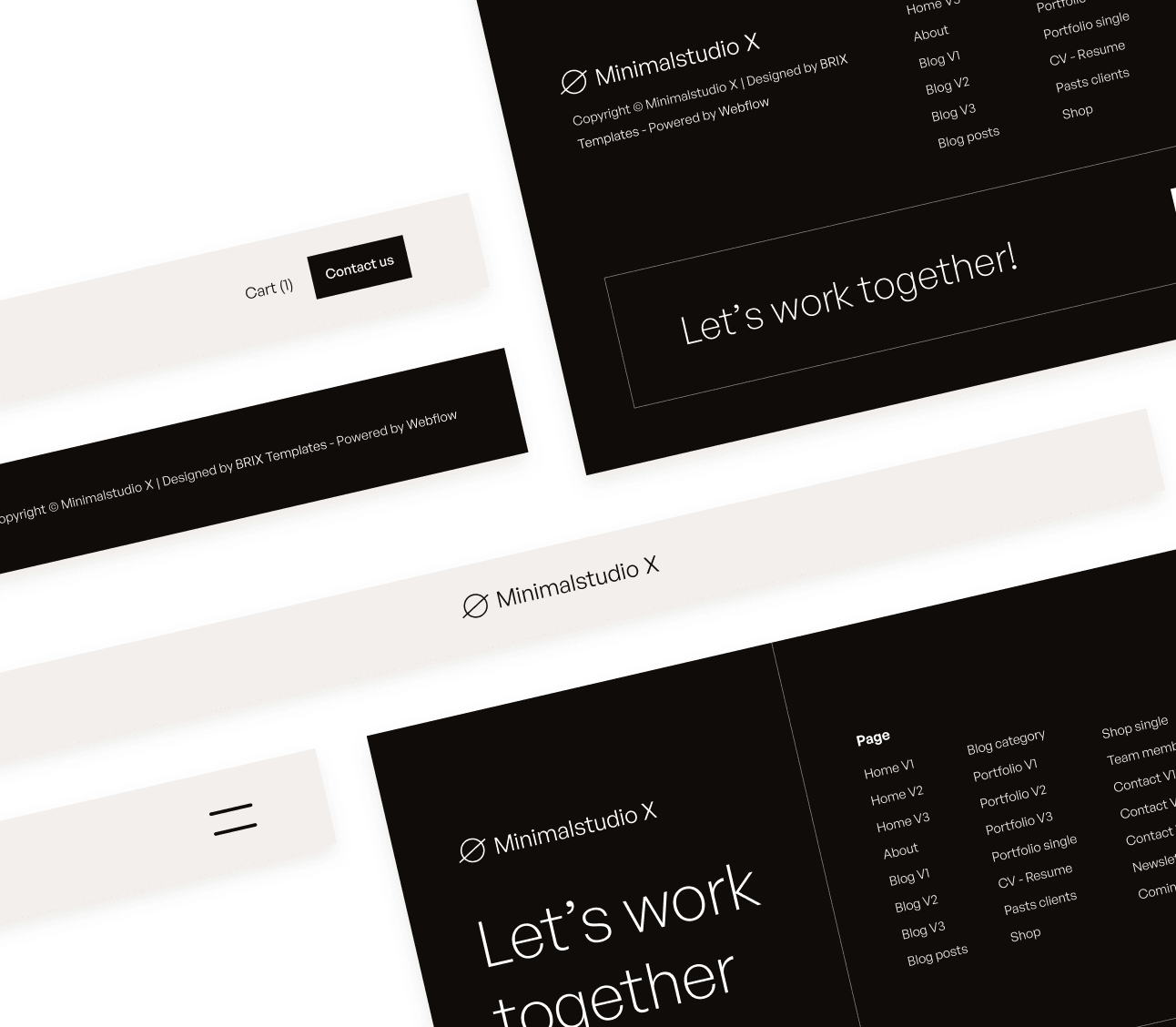 Minimalstudio X - 3 Headers And Footers - Minimal Agency Webflow Template