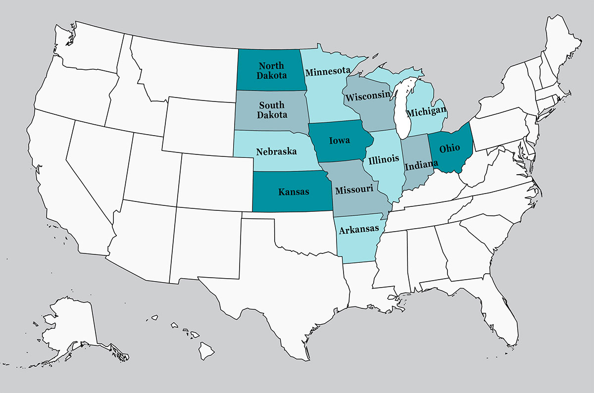 Miracle Travel Works - Midwest Support Map
